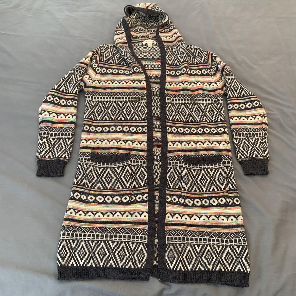 Monteau Cardigan Sweater Womens Medium Multicolor Hooded‎ Fair Isle Long Knit